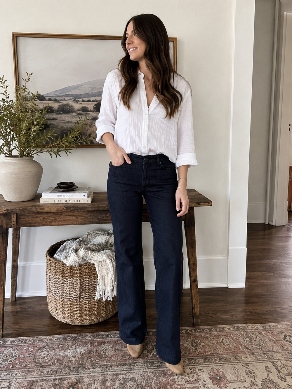 New York & Company Stretch Trouser Jeans Women's 8 Average Dark Wash Bootcut